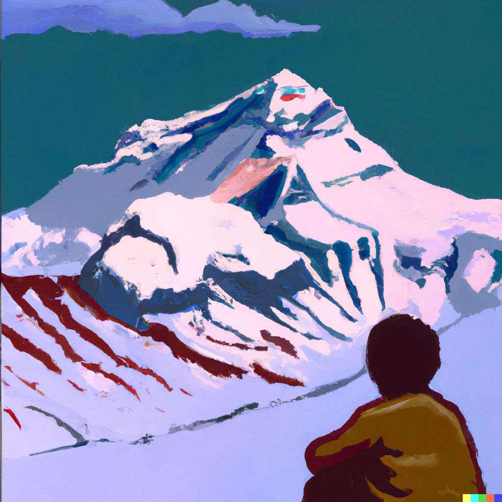 someone gazing at Mount Everest, painting by Andy Warhol